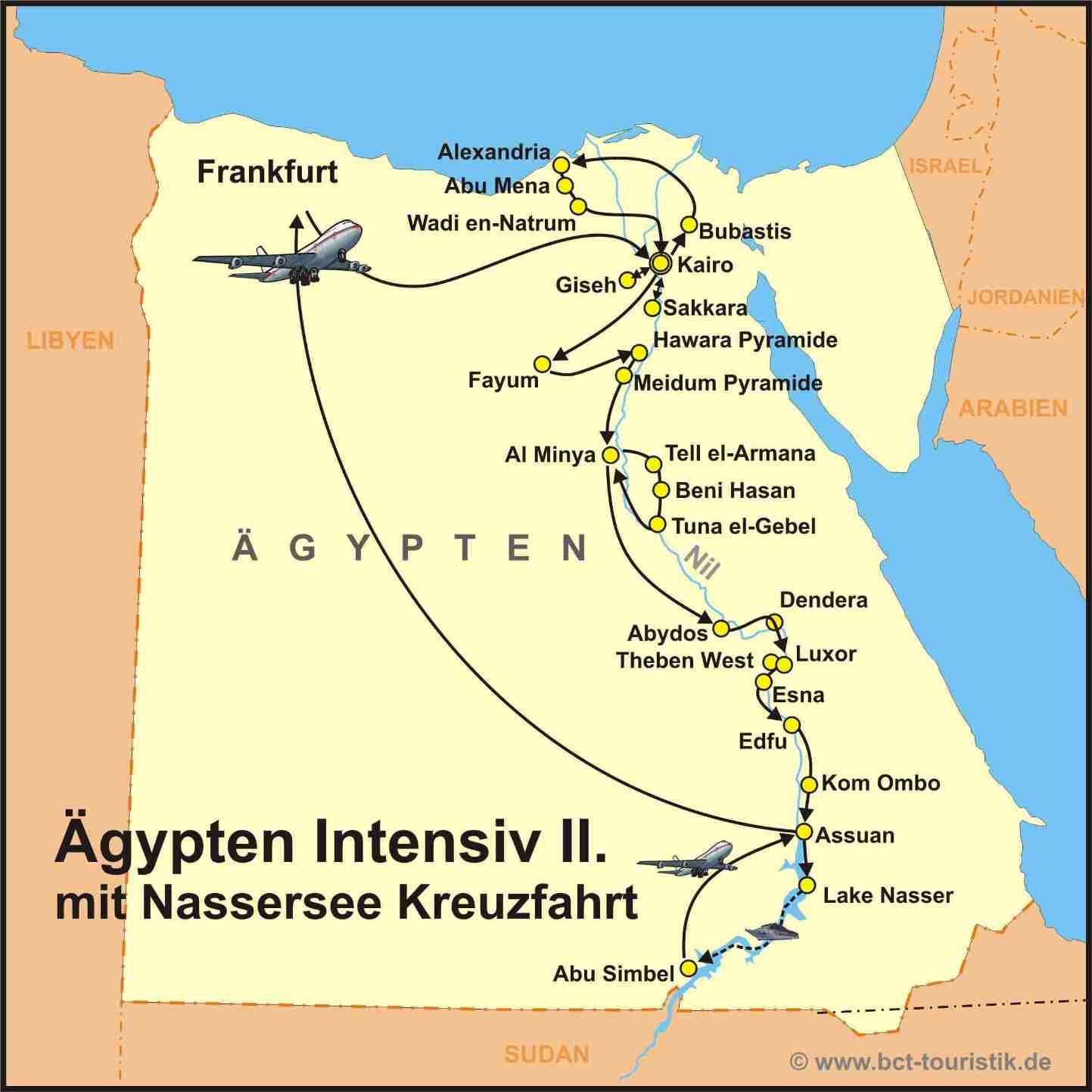 Reiseroute der Ägypten Intensiv II Reise