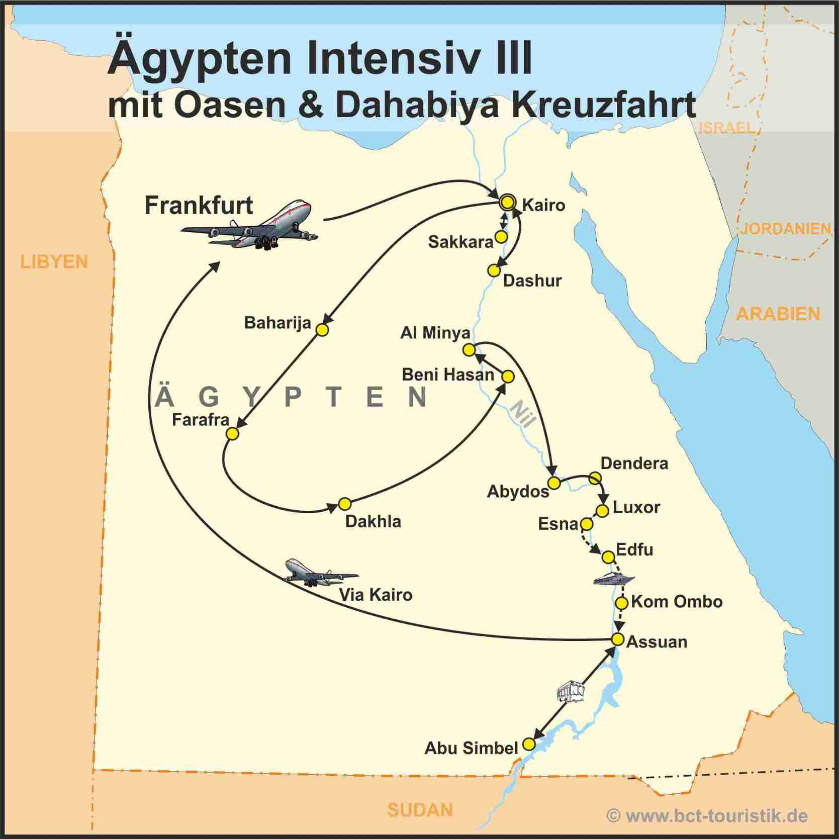 Reiseroute der Ägypten Intensiv III Reise