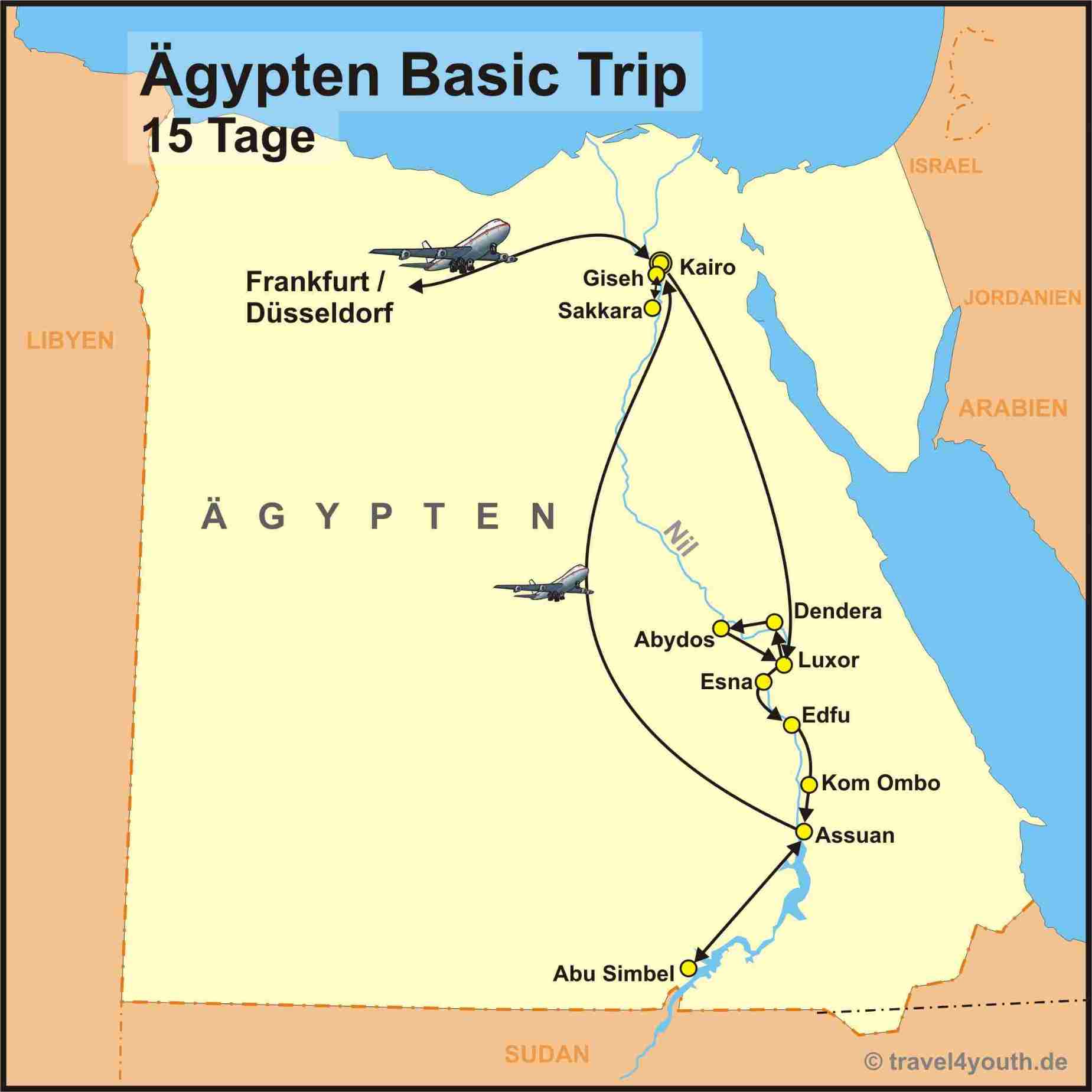 Reiseroute der Ägypten Basic Trip Studienreise