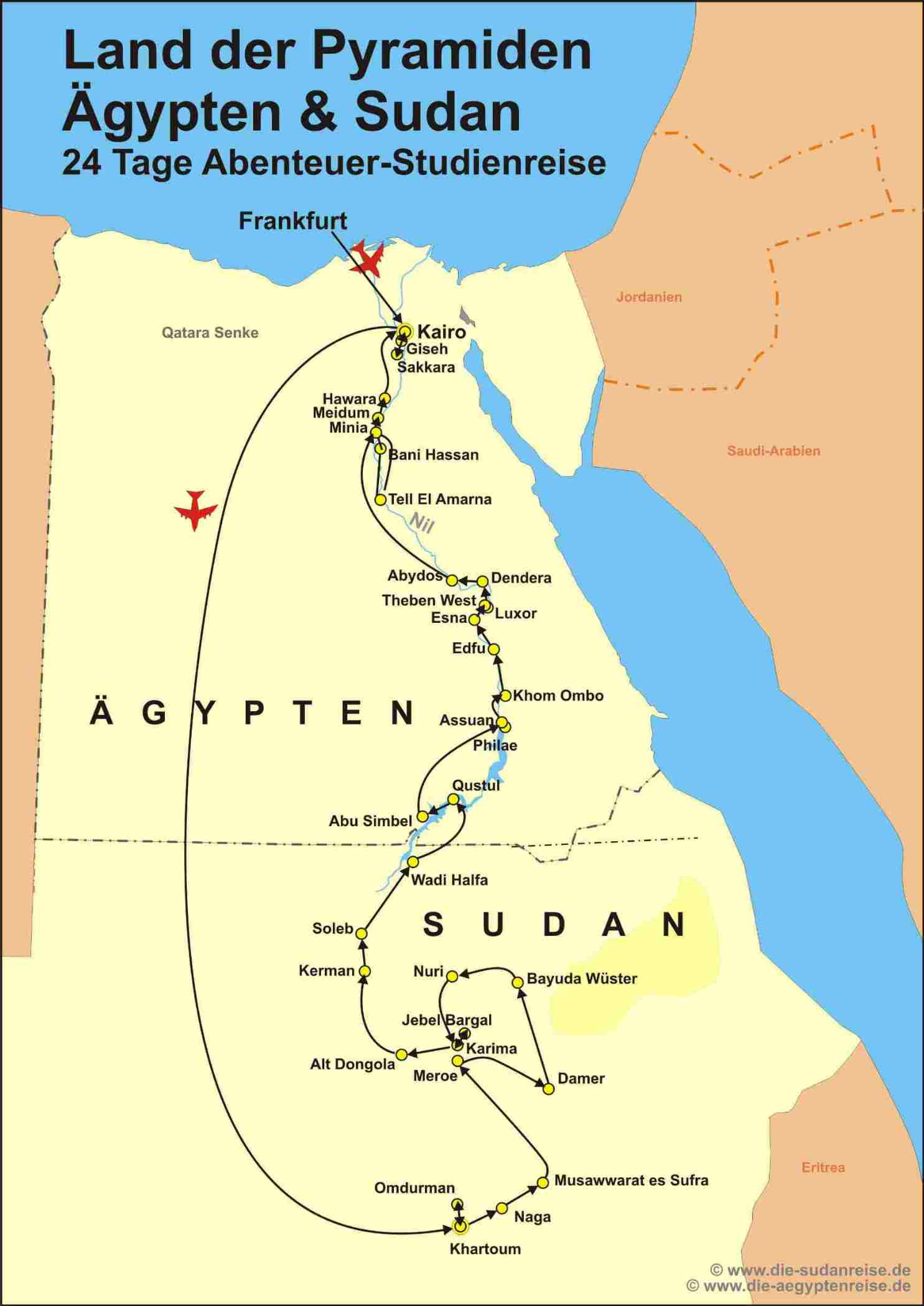 Reiseroute der Ägypten Intensiv III Reise